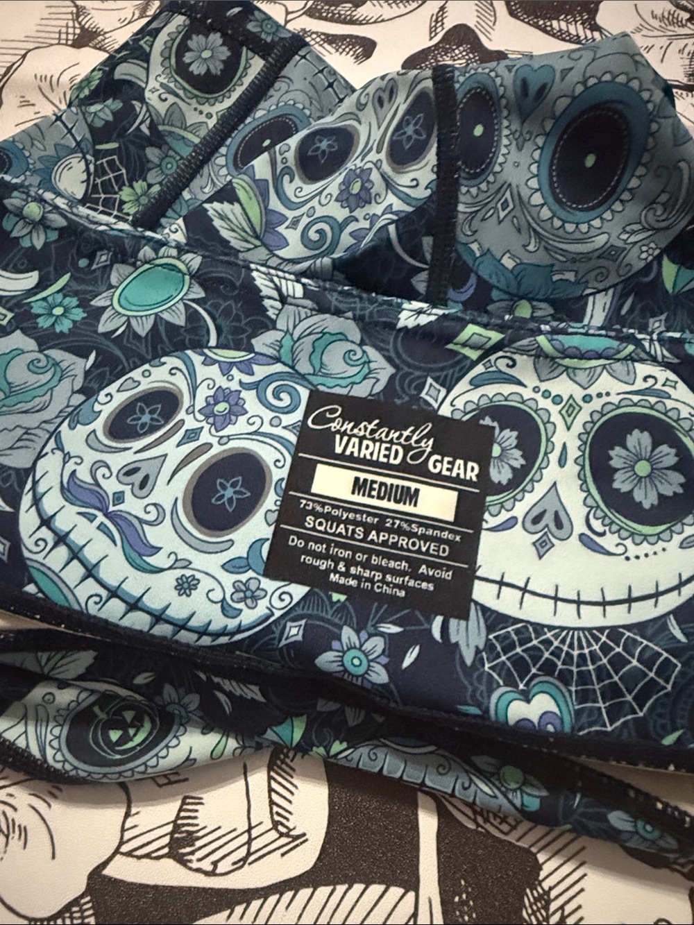 Constantly Varied Gear Teal, Navy & White Sugar Skull Leggings - Picture 2 of 2